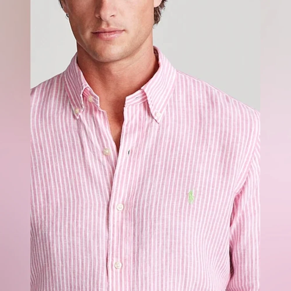 *Sold* Ralph Lauren Polo Men's Pink White Striped Dress Shirt Long Sleeve Sz: XL - Picture 4 of 12